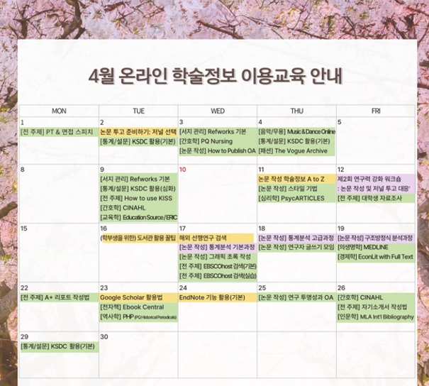 April’s Library Workshop Series Schedule